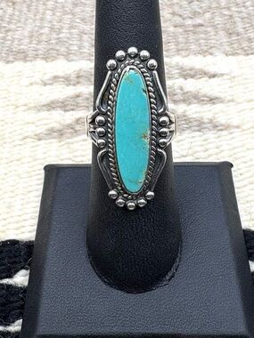 Bell Fred Harvey Style Southwest Sterling Silver Natural Turquoise Ring 6.75